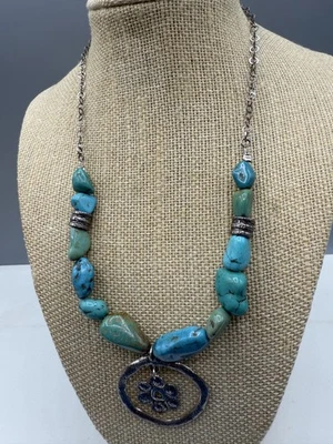 925 纯银 RL 标记项链 带绿松石色宝石 18 英寸 + 2 — 第 1/4 张图片