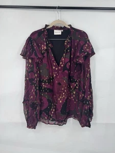 Fabienne Chapot Tina Bluse Damen 44/XXL Lila Metallic Rüschen Retro Eklektisch - Bild 1 von 11