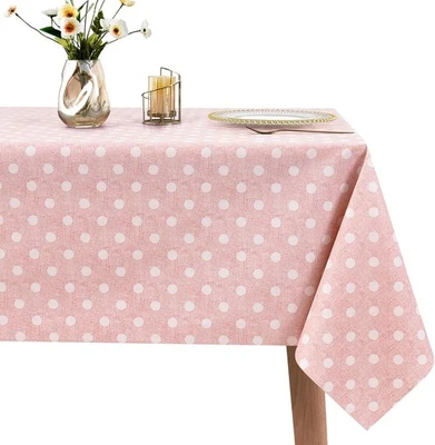 WenYa Polka Dot Tablecloth Wipe Clean Table 71x54 inch (Rectangular), Pink  - Image 1 of 4