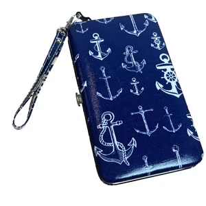 Anchor Print Hardshell Phone Case/Wristlet Navy Blue /white - Picture 1 of 7