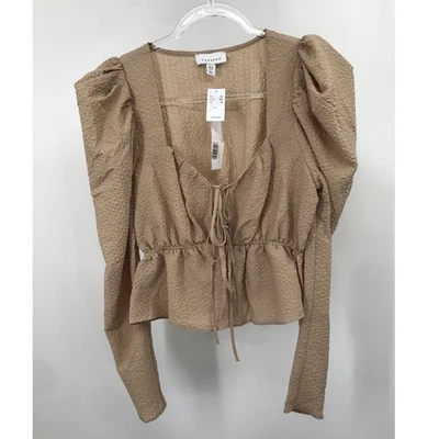 Topshop 棕褐色皱褶袖上衣 8 — 第 1/4 张图片