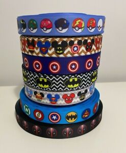 22mm TV Film & Superhero Ribbon Grosgrain Bows Craft Cake Decoration by Meter