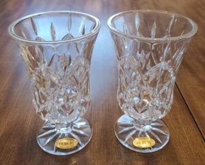 Vtg. Pair Block Crystal 24% Lead Crystal 7" Hurricane Footed Candle Holders - Picture 1 of 6