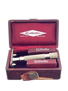 Vintage Gillette 1911 Single Ring With Red/brown Material Case Dual Serials - Picture 1 of 15