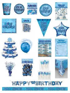 Gama de fiesta azul brillante feliz cumpleaños - fiesta/platos/serpientes/banderas/tazas - Imagen 1 de 28