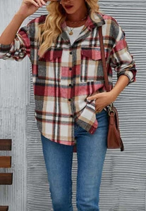 Plaid Pattern Button Down Shacket - Picture 1 of 18