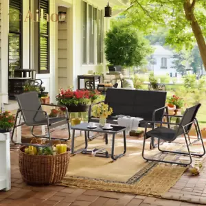 Patio Furniture Set,  4 Piece Patio Bistro Chairs Set with Coffee Table for Pati - Picture 1 of 12
