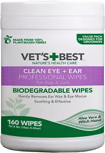 VET'S BEST Clean Eye + Ear Professional Wipes for Dogs & Cats 160pc - Picture 1 of 2