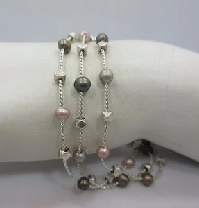 sterling silver 3 strand Beaded chain Tennis bracelet 925 toggle 7.5 Inche new  - Picture 1 of 4