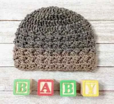 crochet handmade baby newborn hat 0/3 months boys brown eclipse sparkly new - Image 1 of 2