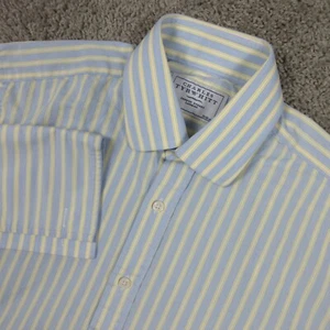 Charles Tyrwhitt Shirt Mens M 15.5 35 Yellow Blue French Cuff Dress Button Up - Picture 1 of 10