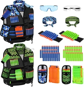 Taktische Weste Jacke 2er Set Kinder Für Nerf Guns N-Strike Elite (Blau+Grün) - Bild 1 von 8