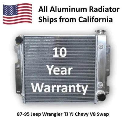 Radiador de alumínio 1987-2006 Jeep Wrangler TJ YJ com Chevy V8 Swap HPR076 - Imagem 1 de 4