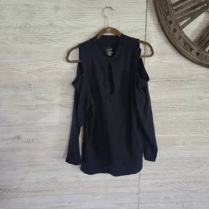 Torrid Cold Shoulder Long Sleeve Top Womens SZ 3 Key Hole Plus Size Black - Picture 1 of 4