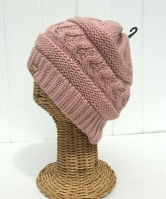 Nuevo gorro tejido rosa liso para niños suave elástico forro de felpa gorra gruesa holgada #L Foto 1 de 4