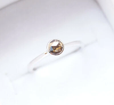 5.0mm Cognac Brown Rose Cut Bezel Set Diamond Ring, 925 silver Engagement ring - Image 1 of 4