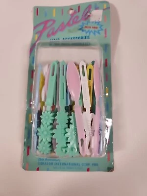 Vtg 1986 Hong Kong 30 Snap Tight Barrettes Clip PASTEL Butterfly Flower Bow NEW - Image 1 of 4