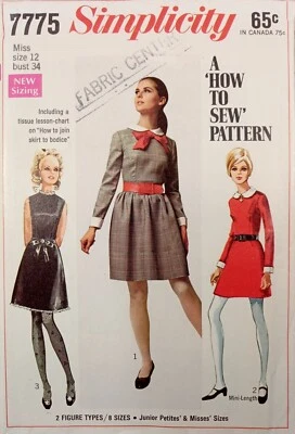 SIMPLICITY 7775 VTG 60s Fashion Sewing Pattern UNCUT Dress Collar Cuff Misses 10 - Image 1 of 4