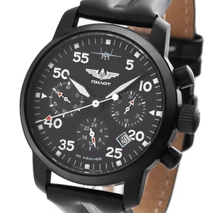 Pilot Berkut Chronograph Poljot 31681 Sapphire Russian Mechanical Watch Black - Picture 1 of 12