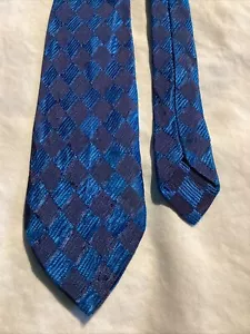 blue shiny diamond pattern checkered skinny tie GUC - Picture 1 of 6
