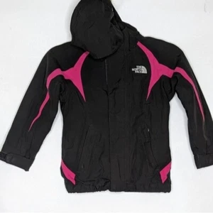 North Face Youth XXS 5 Girls Jacket Black Pink Rain Hooded Hyvent Windbreak FLAW - Picture 1 of 11