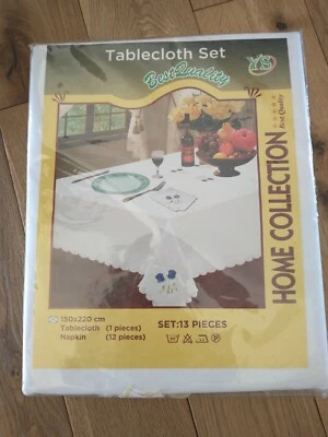 NEW  Sealed HOME COLLECTION YS Tablecloth Set Napkins 13 150" x220" White Gold - Image 1 of 3