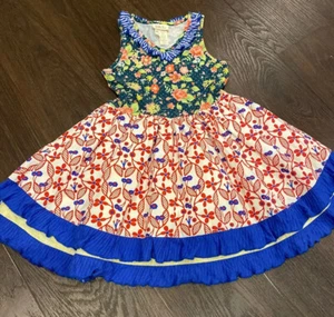 Matilda Jane Girls 6 6Y Floral Stripes Ruffle Flower Dress All Seasons Multi EUC - Picture 1 of 9