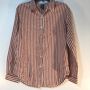 Land’s End 100% Silk Vertical Rust/White Striped Button-Up Womens Size 12 - Picture 1 of 3