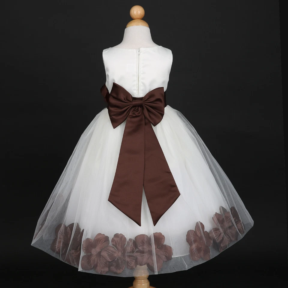 Vestido de casamento marfim concurso florista pétalas 12M 18M 2 3/4 6 8 10-Muitas cores - Imagem 1 de 1