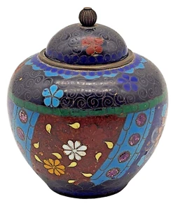 ANTIQUE Cloisonne Enamel Covered Metal Jar FLORAL - Picture 1 of 5