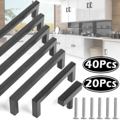 20/40Pack Matte Black Kitchen Cabinet Pulls Stainless Steel Drawer T Bar Handles - Image 1 of 4