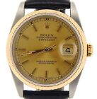 Rolex Datejust Mens 2Tone 18K Gold Stainless Watch Black Champagne Dial 16233
