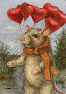KMCoriginals PRINT Rosa Valentines Day Heart Balloons Reproduction ACEO art - Picture 1 of 1