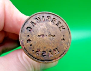 Antique 19th Century Brass & Wood Merrimac Massachusetts Wax Stamp Seal - Picture 1 of 5