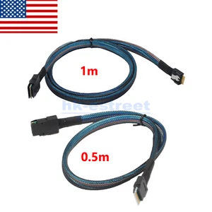Slim Line SAS 4.0 SFF-8654 4i 38pin to Mini SAS 4i SFF-8087 36pin Cable 0.5m 1m - Picture 1 of 16