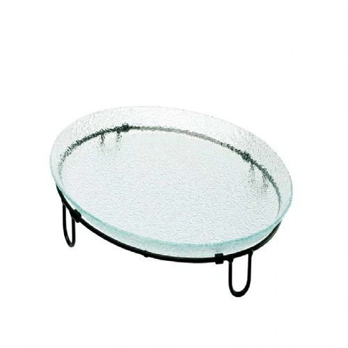 Bandeja para servir de vidrio ovalada con soporte de metal, 13,25′′ x 10′′ x 2,75′′ Foto 1 de 1