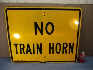 RIESIGES Vintage OHNE ZUG HORN reflektierendes Eisenbahn Straßenschild 30" ZURÜCKGENOMMEN - Bild 1 von 7