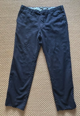 Calça social masculina de lã Ermenegildo Zegna azul marinho (sob medida, serve para EUA 34W, bainha ajustável) - Imagem 1 de 4