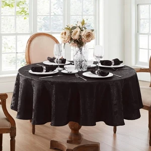 Damast Stoff Tischdecke 60x84 oval schwarz - Bild 1 von 6