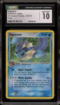 Pokemon Vaporeon EX Unseen Forces Holo Rare #19 CGC 10 Gem Mint - Image 1 of 2