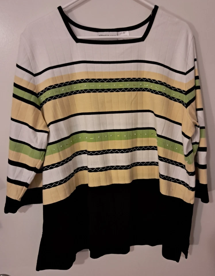 Blusa camisa Alfred Dunner para mujer a rayas cuentas metálicas aberturas laterales cintura 2X Foto 1 de 4