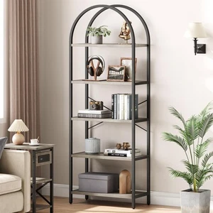 Bookshelf 5 Tier Bookcase Arched Display Racks Tall Standing Bookshelves Meta... - Picture 1 of 8