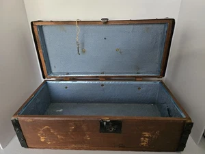 Antique Wood Metal Leather Stagecoach Train Chest Steamer Trunk 20x9.5x8 - Picture 1 of 7