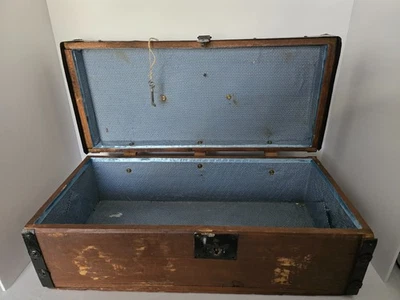 Baú de trem antigo madeira metal couro diligência baú vaporizador 20x9,5x8 - Imagem 1 de 4