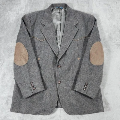 Pendleton Blazer Mens 46 Gray Herringbone Tweed Western Elbow Patch Sport Coat - Image 1 of 4
