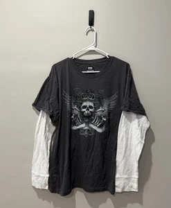 y2k No Boundaries Cyber Goth Graphic Long Sleeve Twofer Shirt Size 2XL Grunge - Picture 1 of 3