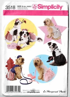 Dog Dress Pattern Simplicity 3518 Le Pampered Pooch Design L XL XXL 2008 Uncut - Image 1 of 2