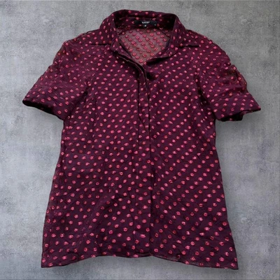 BLUSA CAMISA USADA GUCCI SEDA PUNTO TRANSPARENTE LAMテ EN BURDEOS Y ROJO BUENA Foto 1 de 4