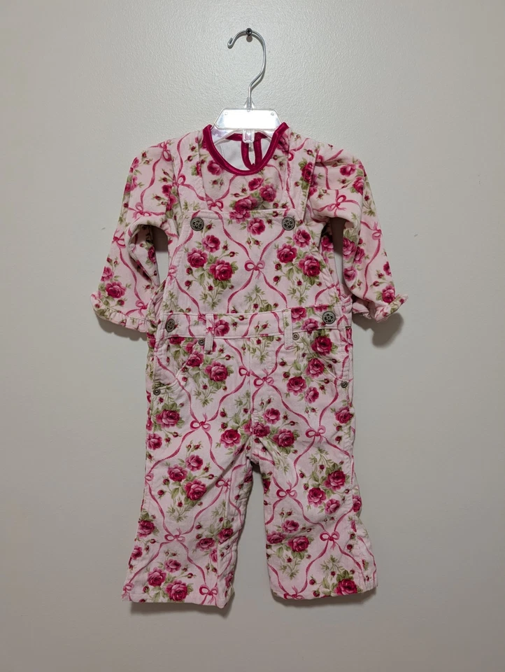 NWT Baby Lulu Baby Girl Velvet Overalls And Ling Sleeve Ruffle Top Size 18 Month - Image 1 of 4