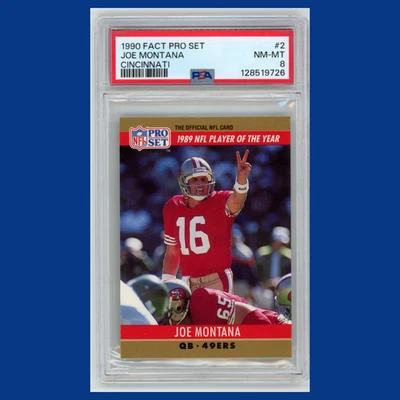 Tarjeta de fútbol americano Joe Montana #2 PSA 8 1990 Pro Set Fact San Francisco 49ers NFL Foto 1 de 3